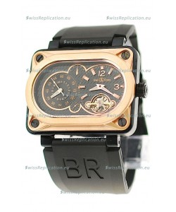 Bell and Ross BR Minuteur Tourbillon Japanese Replica Gold Watch in Black Dial