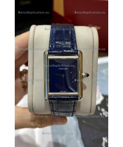 Must De Cartier Tank Edition Watch in 904L Stainless Steel Casing Dark Blue Dial