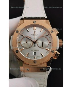 Hublot Classic Fusion Chronograph Rose Gold Casing Steel Dial 1:1 Mirror Replica Watch 