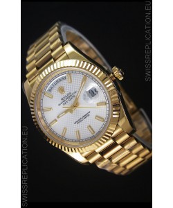Rolex Day Date Japanese Replica Watch - Yellow Gold Casing in Steel Patterned Dial 40MM