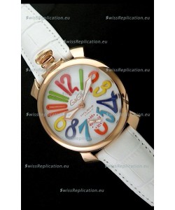 Gaga Milano Italy Japanese Replica Rose Gold Watch in White Dial