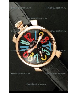Gaga Milano Italy Japanese Replica Rose Gold Watch in Multi Colour Arabic Markers