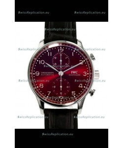 IWC Portuguese Chronograph Swiss Replica Watch in Steel Case Maroon Dial - 1:1 Mirror Replica Edition