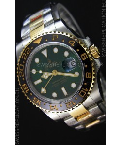 Rolex GMT Masters Japanese Replica Watch in Two Tone Rose Gold Casing Green Dial