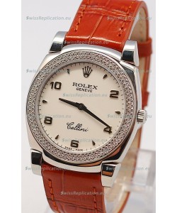 Rolex Cellini Cestello Ladies Swiss Watch in White Face Diamonds Bezel